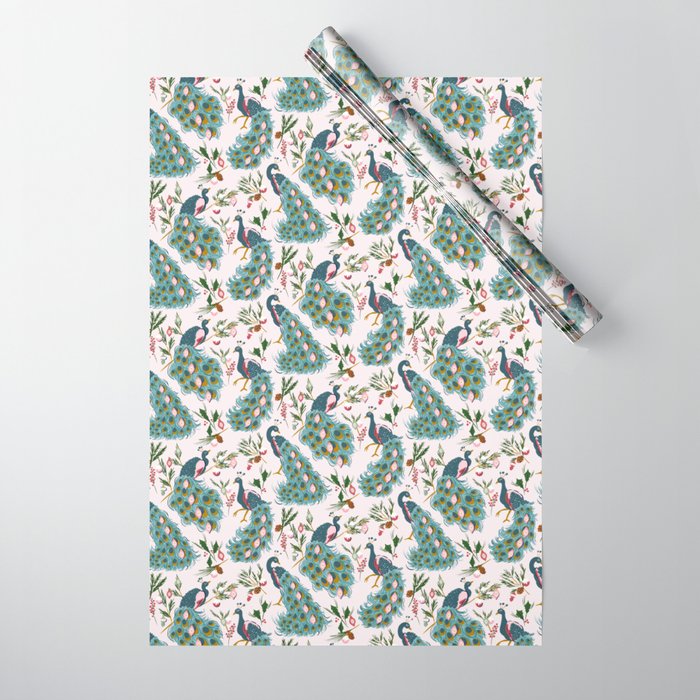 Ornamented Peacocks - Winter Holiday Wrapping Paper