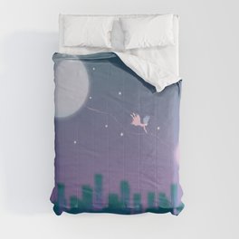 Dream Princess girl flying sky garden moon pink Fairy Tale Fantasy Illustration Comforter