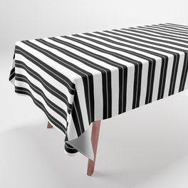 Small White and Jet Black Cabana Beach Perforated Stripes Tablecloth