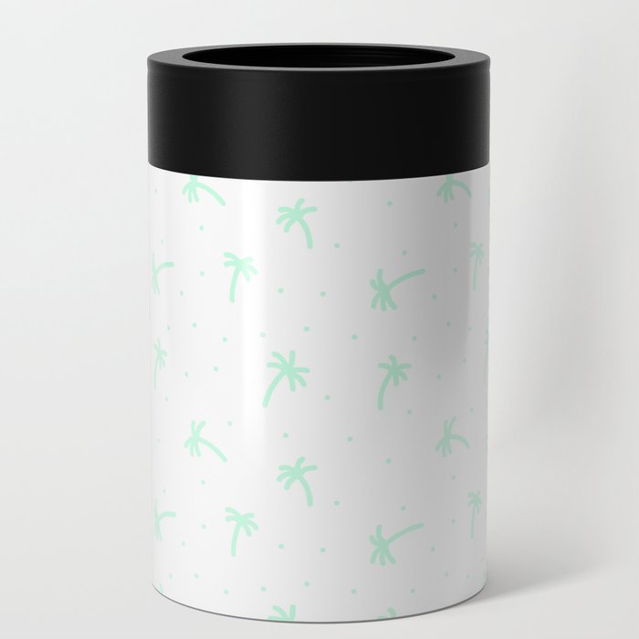 Mint Green Doodle Palm Tree Pattern Can Cooler