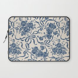 Chic Modern Vintage Ivory Navy Blue Floral Pattern Laptop Sleeve