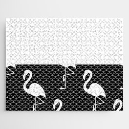 White Flamingo Lace Horizontal Split on Black Jigsaw Puzzle