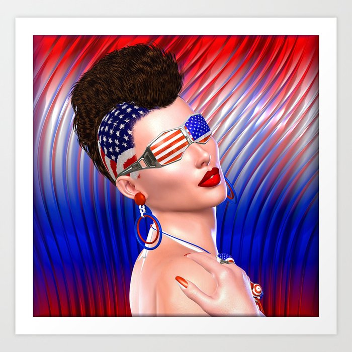 4th Of July Punk Girl With Mohawk Hairstyle And Stars And Stripes Glasses Art Print By Tk0920