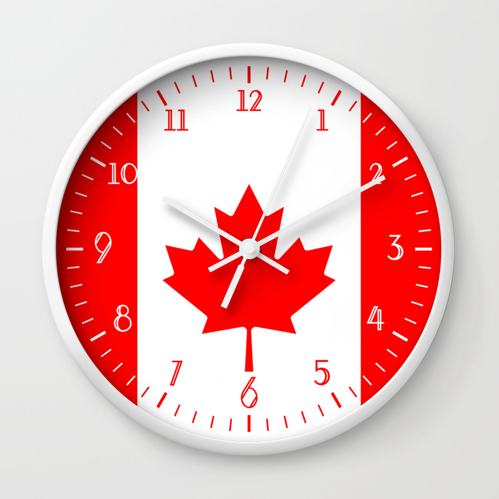 Simple wall clock with Numbers and Canada flag in Background Wall Clock by  BijStore | Society6