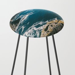 Spain Photography - Blue Ocean Waves By The Coast Counter Stool