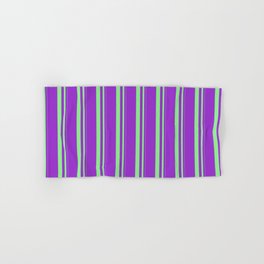 [ Thumbnail: Light Green & Dark Orchid Colored Stripes/Lines Pattern Hand & Bath Towel ]