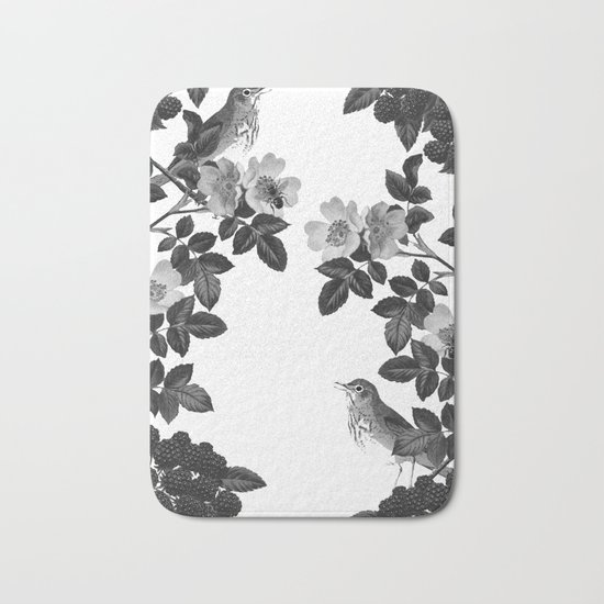 Birds and the Bees Black and White Bath Mat