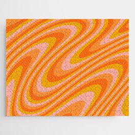 Retro 70s Swirl Pattern Orange Pink Jigsaw Puzzle