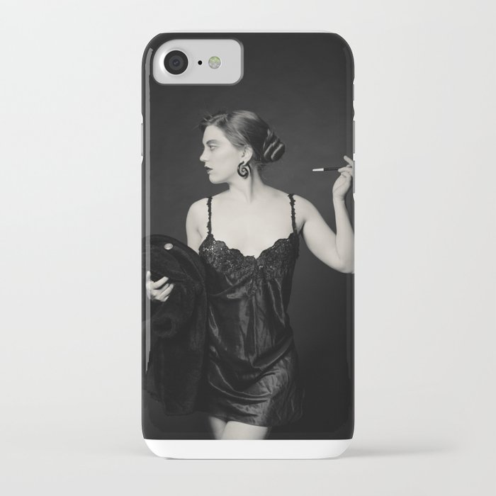 "A Noir Night Out" - The Playful Pinup - Modern Gothic Twist on Pinup by Maxwell H. Johnson iPhone Case