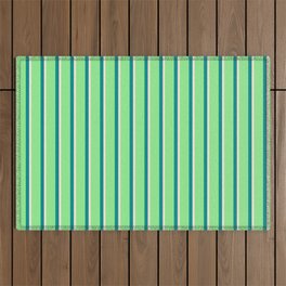[ Thumbnail: Light Green, Beige & Dark Cyan Colored Lined Pattern Outdoor Rug ]