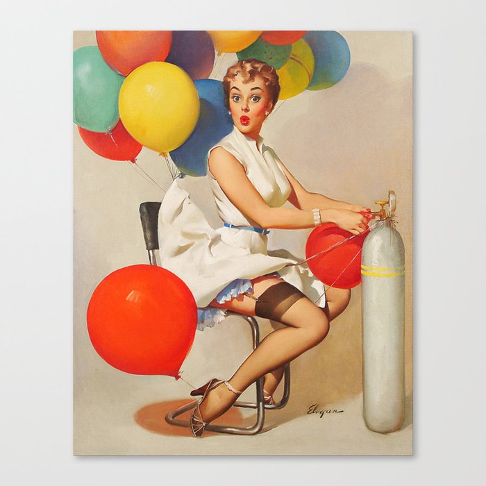 Vintage Pin Up Girl And Colorful Balloons Canvas Print By Retroroxie