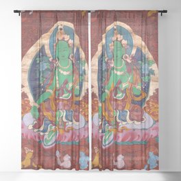 Green Tara Thangka Buddhist Art Print Sheer Curtain