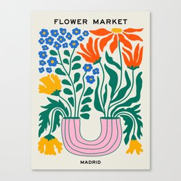 Flower Market 04: Madrid Canvas Print | Graphicdesign, Happy, Leaves, Decor, Vase, Tropical, Botanical, Flower, Bouquet, Fun 