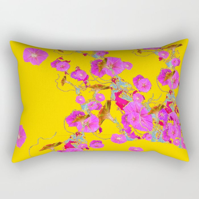 Pink Morning Glories on Gold Art Design Rectangular Pillow