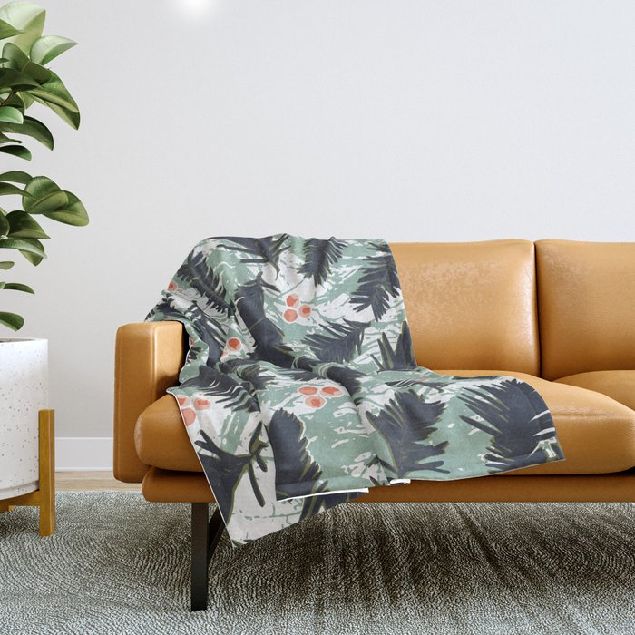 Forever Green Winter Floral Pattern Throw Blanket