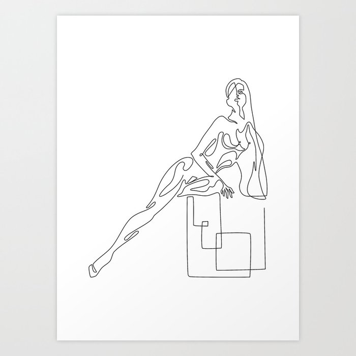 Minimal seductive one line art poster of woman's figure Art Print