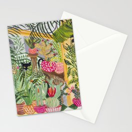 Black cat in the Garden Stationery Card
