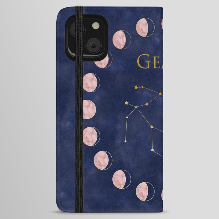 Gemini and Rose Gold Moon iPhone Wallet Case