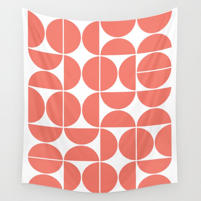 Mid Century Modern Geometric 04 Living Coral Wall Tapestry