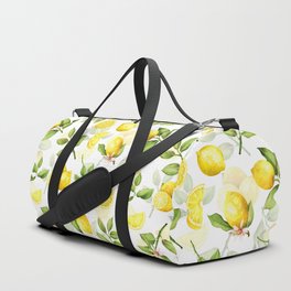 mediterranean summer lemon branches on white Duffle Bag