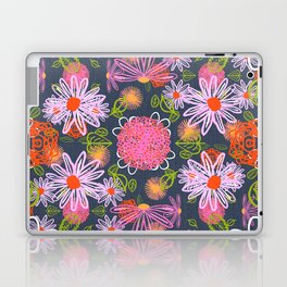 60’s Mid-Century Modern Spring Wildflowers On Navy Blue Laptop Skin