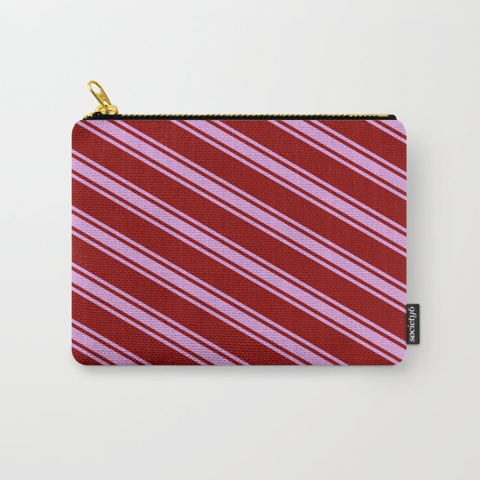 Dark Red and Plum Colored Striped/Lined Pattern Carry-All Pouch