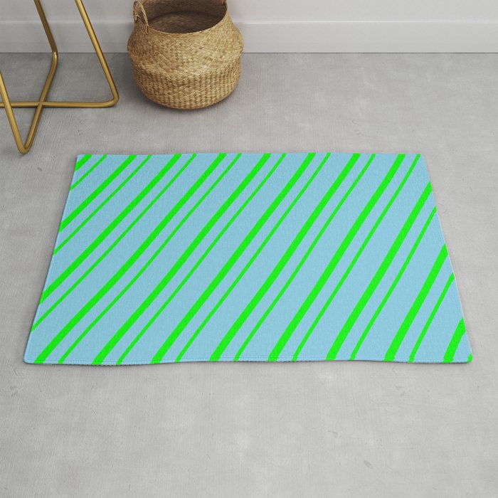 Sky Blue & Lime Colored Striped Pattern Rug
