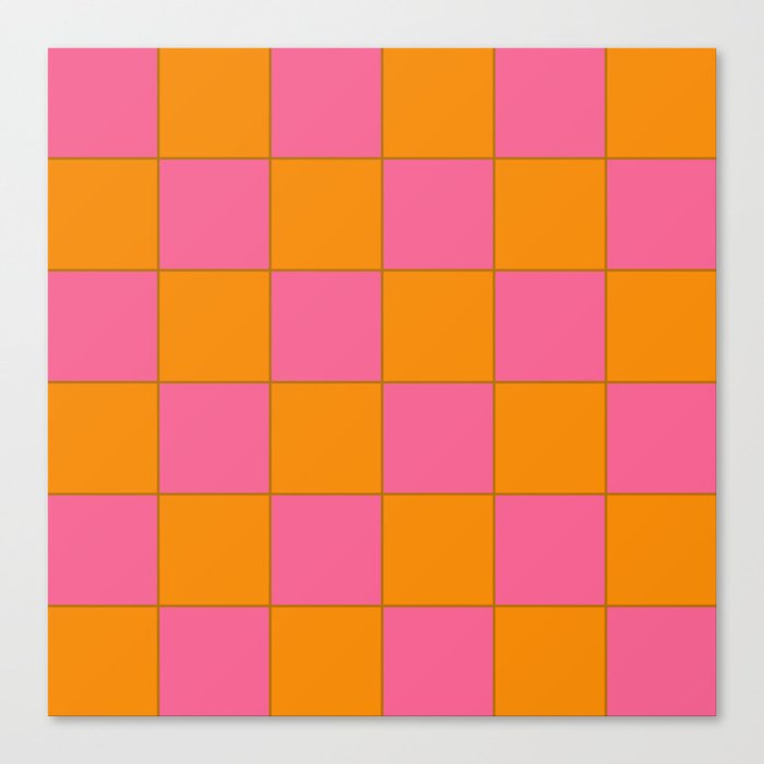 Joyful Checks Pink Orange Summer Checkered Pattern Canvas Print