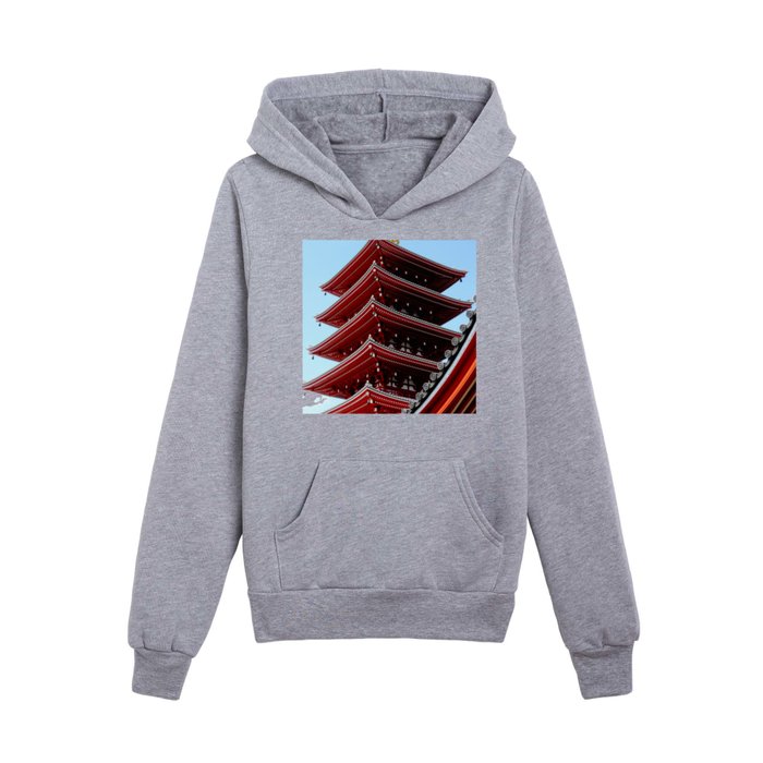 Beautiful Hindu - Buddhist red temple pagoda sacred building tower India and East Asia color photograph Kids Pullover Hoodie
