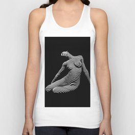 0075-DJA Zebra Seated Nude Woman Yoga Black White Abstract Curves Expressive Line Slim Fit Girl Tank Top