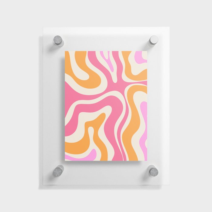 Modern Retro Liquid Swirl Abstract Pattern Vertical Pink and Orange Floating Acrylic Print