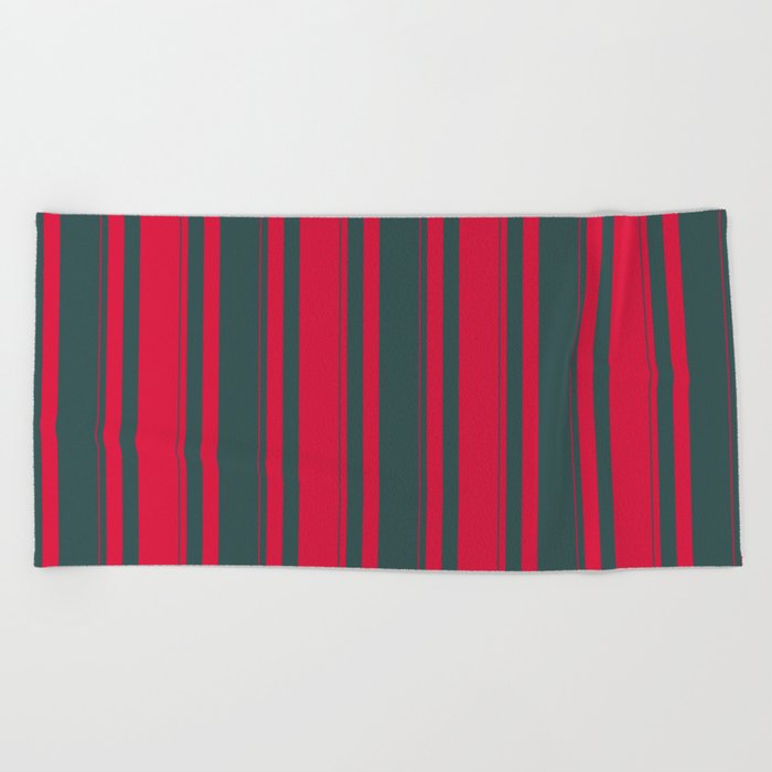 Dark Slate Gray & Crimson Colored Striped/Lined Pattern Beach Towel