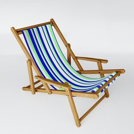 [ Thumbnail: Mint Cream, Green, and Blue Colored Pattern of Stripes Sling Chair ]