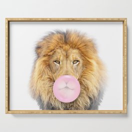 Lion Blowing Bubble Gum, Nursery Print by Zouzounio Art Serving Tray