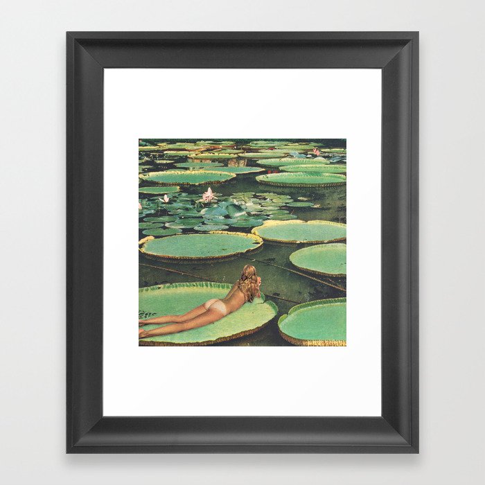 LILY POND LANE by Beth Hoeckel Gerahmter Kunstdruck | Collage, Paper, Digital, Vintage, Po, Lilypad, Lake, Pond, River, Wasser