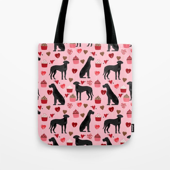 Great Dane black coat valentines day dog breed cupcakes love hearts dog must haves Tote Bag