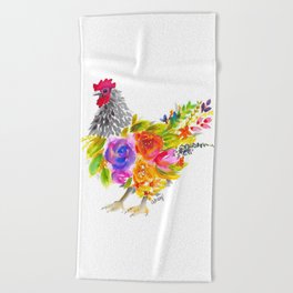 Watercolor Floral Chicken Beach Towel