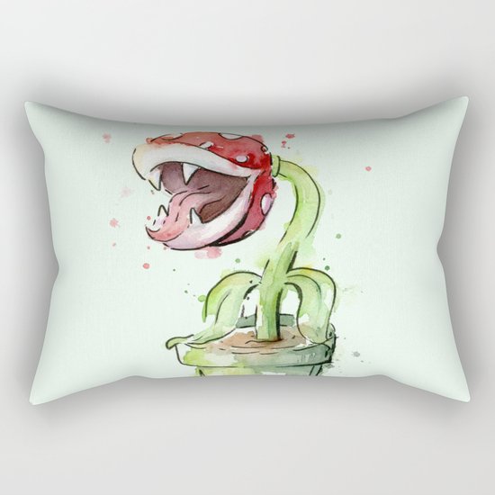 Piranha Plant Watercolor Geek Gaming Mario Art Rectangular Pillow