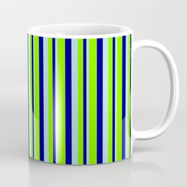 [ Thumbnail: Powder Blue, Dark Blue, and Chartreuse Colored Lines Pattern Coffee Mug ]