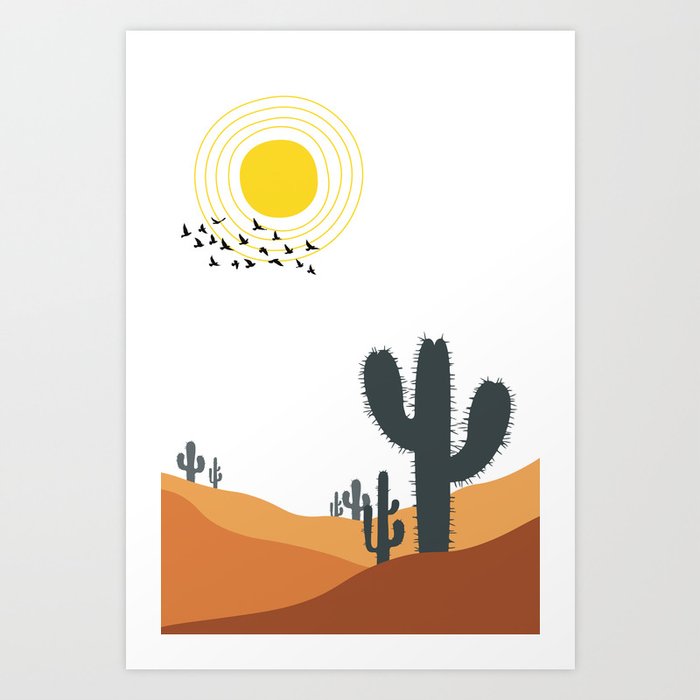 Desert Landscape Themed Mid Century Abstract Boho Geometric Modern - Soft Shapes Art Print