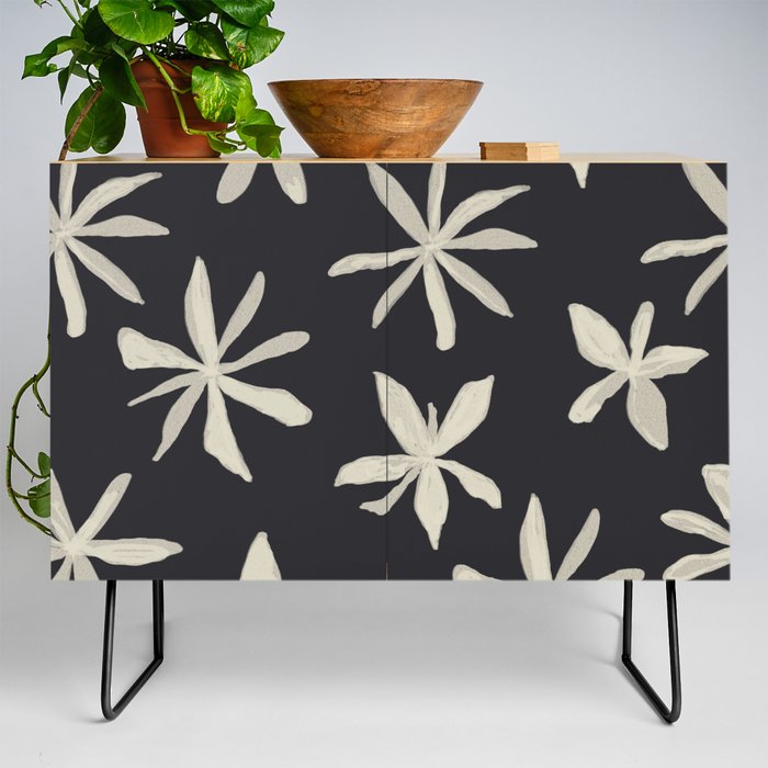 Black and White Flowers in Scandinavian Minimalism Credenza