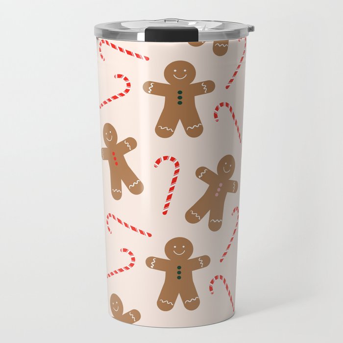 Gingerbread Man + Candy Cane Christmas Pattern Travel Mug