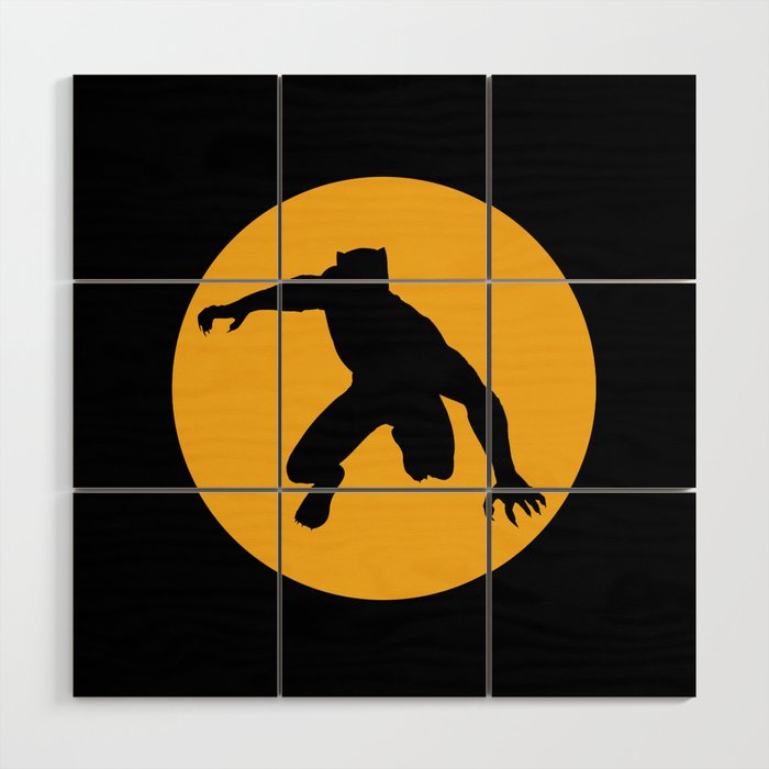 A Panther in a yellow circle Wood Wall Art