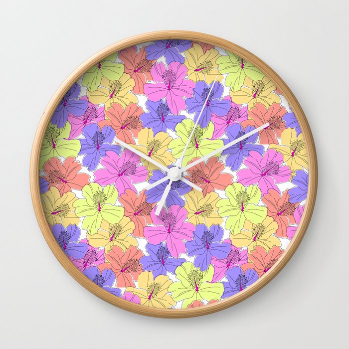 Seamless colorful pattern Hawaiian flowers Wall Clock