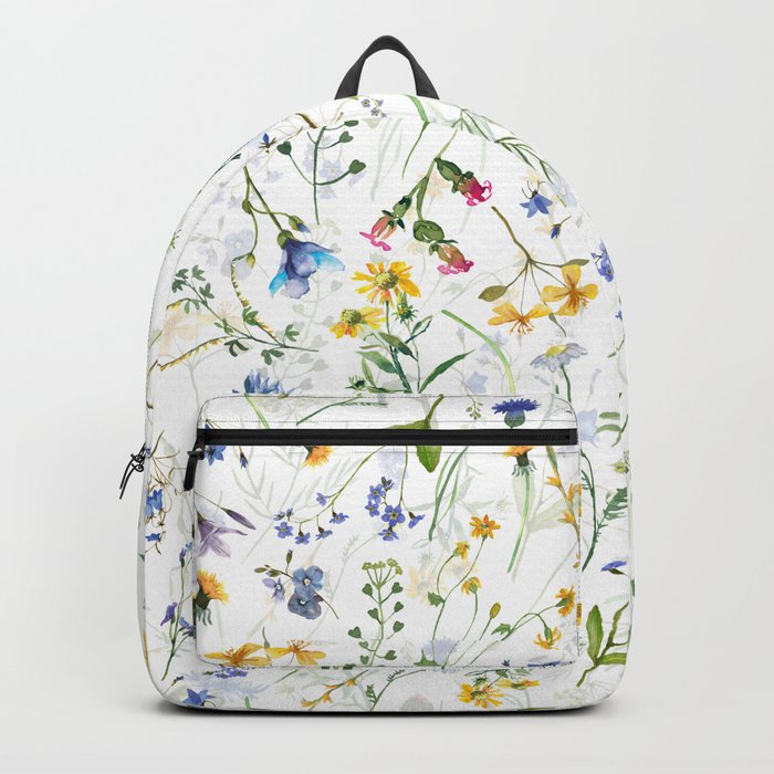 Scandinavian Midsummer Blue And Yellow Wildflowers Meadow  Backpack