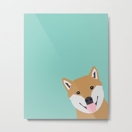 Shiba Inu Peek - cute shiba doge peeking funny dog art print mint turquoise customizable dog gift Metal Print