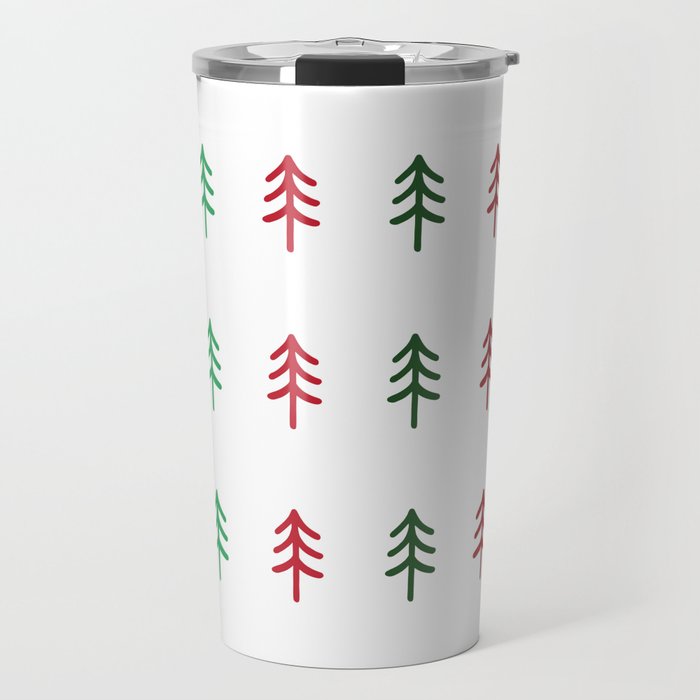 Hand drawn forest green and red trees for Christmas time Travel Mug