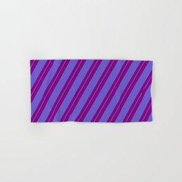 [ Thumbnail: Purple and Slate Blue Colored Striped/Lined Pattern Hand & Bath Towel ]