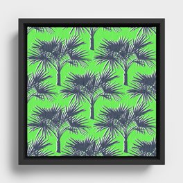 70’s Palm Trees Navy Blue on Lime Green Framed Canvas