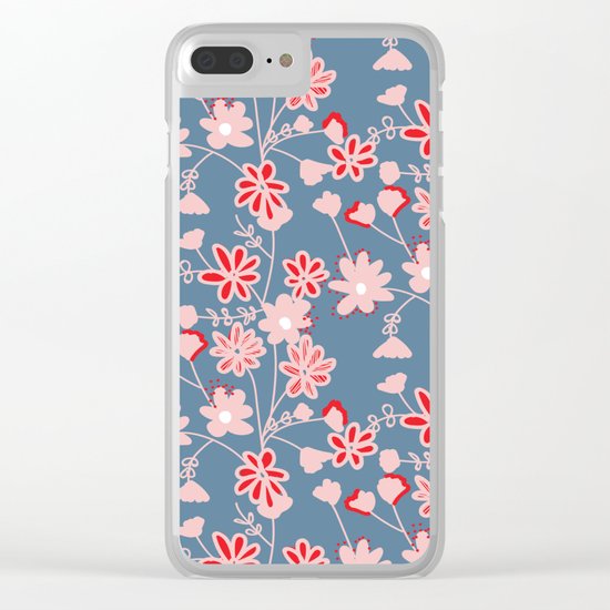 Red-Pink Flower Pattern Clear iPhone Case